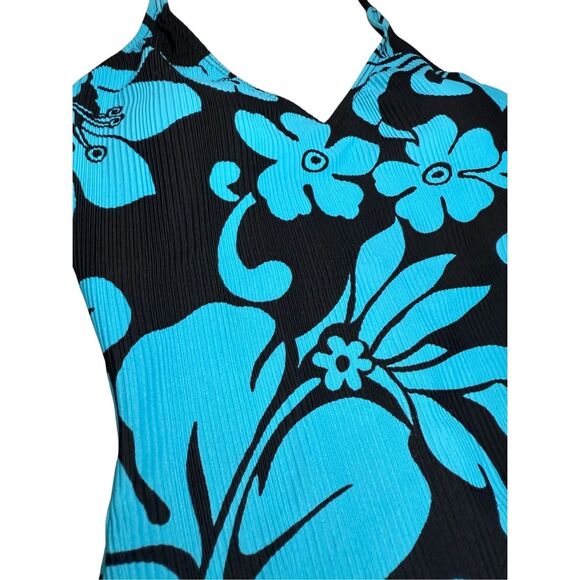 Vintage Cole of California Women’s 8 One Piece Swimsuit Black Blue Floral 90s - Picture 2 of 5